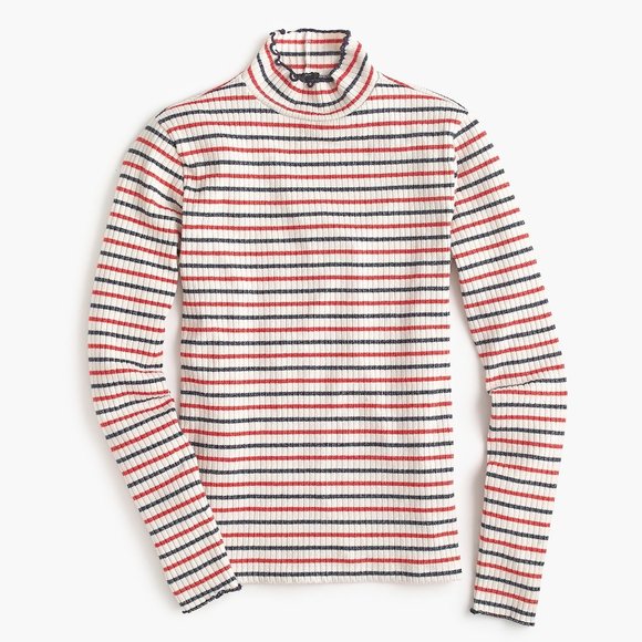 J. Crew Ribbed Mock-neck T-shirt in Stripes Size S - Picture 1 of 14
